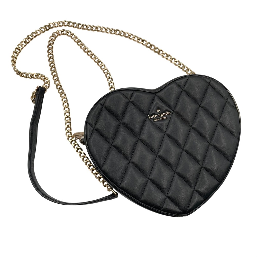 Kate Spade Love Shack Quilted Heart Crossbody Black Leather Women Small Coquette